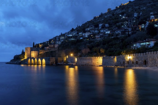 Alanya, Turkey. April 8th 2021 Beautiful view of Alanya peninsular and the old Shipyard and castle