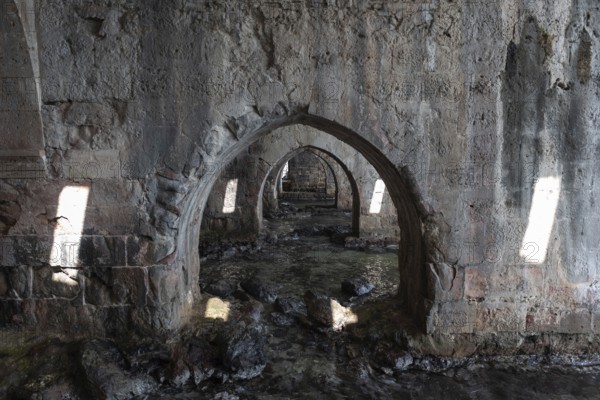 Alanya, Turkey. April 7th 2021 The vaulted stone arches of the Seljuck era shipyard now a museum