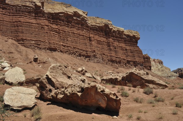 Stepped red rock structures showing natural geological formations, Capitol Reef National Park,