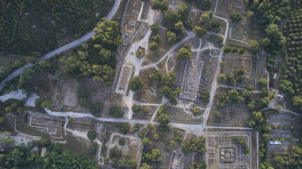 Olympic excavation site from high altitude, Temple of Zeus, Temple of Hera, Leonidaion, Palestra