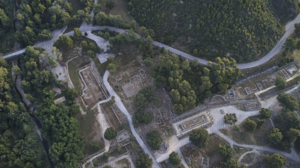 Olympic excavation site from high altitude, Temple of Zeus, Temple of Hera, Palestra Philippeion,