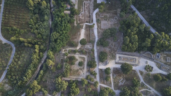 Olympic excavation site from high altitude, Temple of Zeus, Temple of Hera, Leonidaion, Palestra