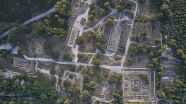 Olympic excavation site from high altitude, Temple of Zeus, Temple of Hera, Leonidaion, Palestra
