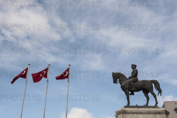 Ankara, Turkey. 25th November 2020 The Statue of Victory and Turkish flags, Ulus Square. The bronze
