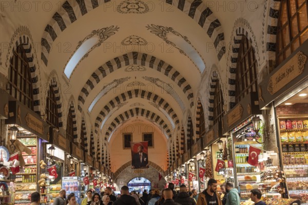 Istanbul, Turkey 8th January 2025. The restored vaulted interior of the Istanbul Spice Bazaar,