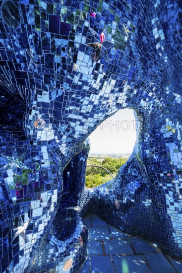 Colourful sculpture made of glass and mirrors, Giardino dei Tarocchi, Garden of Tarot, by Niki de