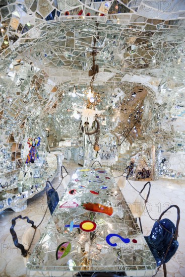 Living room made of glass and mirrors, Giardino dei Tarocchi, Tarot Garden, by Niki de Saint