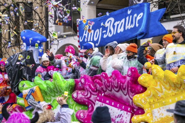 Rose Monday procession in Düsseldorf, theme car from companies, here confectionery manufacturer