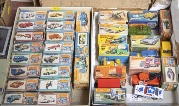 Collection of vintage Matchbox 75 Series die-cast models in their original 'L-Style' and 'K-Style'