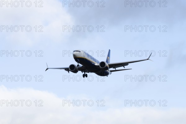 Boeing 737 commercial passenger airliner jet aircraft of Ryanair airways in flight on approach to