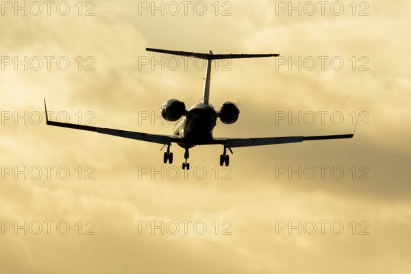 Gulfstream GIV SP XA-FDM executive business jet aircraft in flight on approach to land silhouette