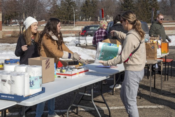 Oak Park, Michigan USA - 14 February 2026 - Volunteers collect food and other items for immigrants
