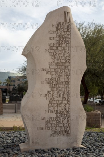 Phoenix, Arizona - The Fifth Amendment in the Bill of Rights Monument in Wesley Bolin Memorial