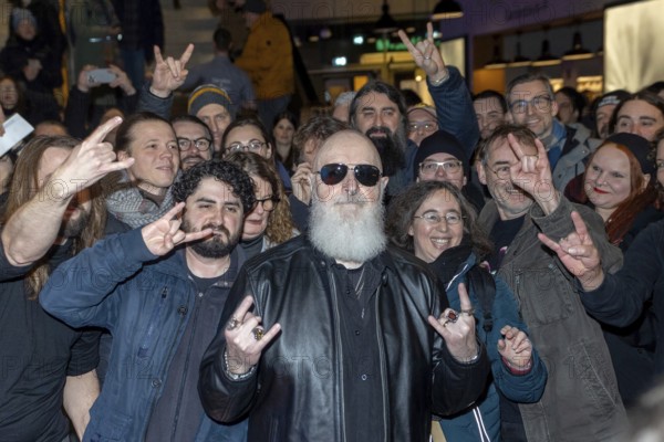 Rob Halford and fans at the premiere of the film The Ballad of Judas Priest in Berlin's Uber Eats