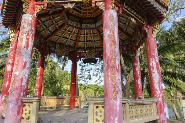 Bangkok, Thailand. March 4th 2025. The beautiful ornate details of the Chinese Pagoda beside the
