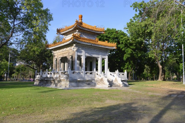 Bangkok, Thailand. March 4th 2025. The calm green surroundings of the Japanese Pagoda in Lumphini