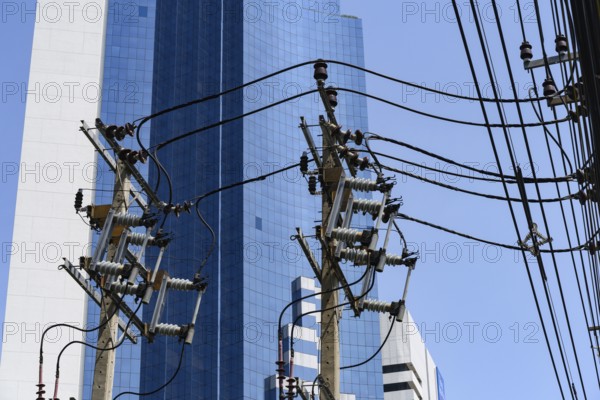 Electricity power distribution lines connecting electric substations and consumers in the Thai
