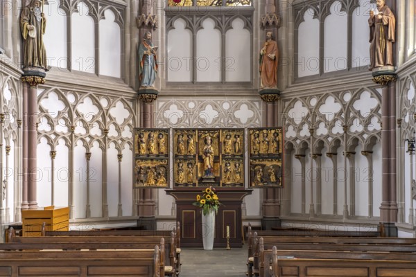Interior and altar of the Roman Catholic parish church of St. Lamberti in Gladbeck, Ruhr area,