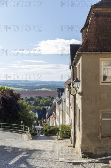 View from the top of the Altmarkt in the distance and down to the Postgut, Hohenstein-Ernstthal,