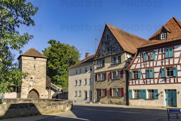 Half-timbered house und Stadttor Saltorturm in the old town of Forchheim, Upper Franconia, Bavaria,
