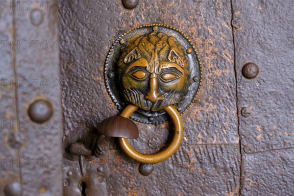 Löwe, Türknauf, Kirchentür, Klosterkirche, Fraueninsel, Chiemsee, Chiemgau, Upper Bavaria, Bavaria,