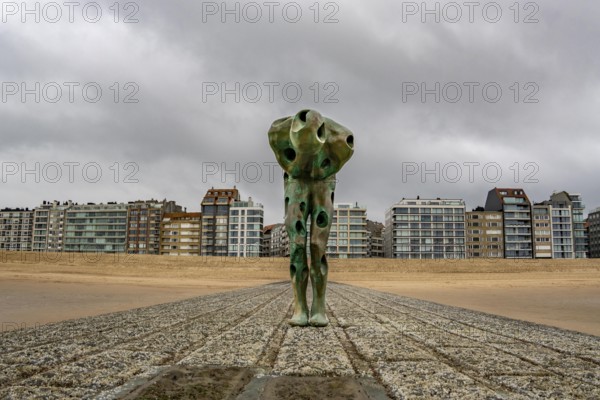 Art on the North Sea beach, in Knokke-Heist, Tomorrow Man by Cathérine François, is washed over by