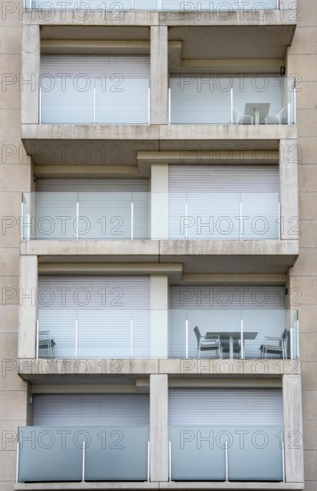 Facades of residential buildings on Zeedijk-Knokke, beach promenade in Knokke-Heist, largely