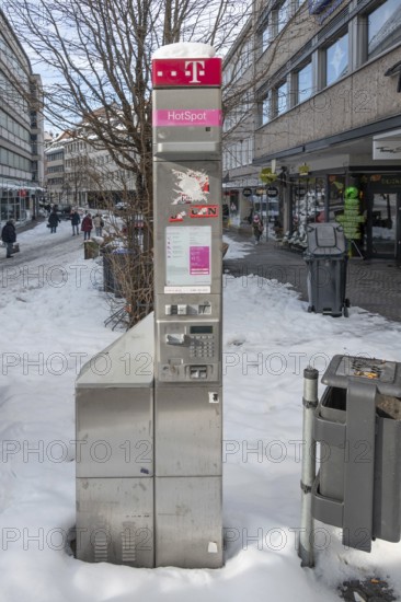 Old, broken Telekom telephone stand in the pedestrian zone, Nuremberg, Middle Franconia, Bavaria,
