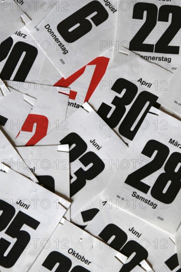 Calendar sheets, summary calendar, calendar days, studio recording, Lower Saxony, Federal Republic