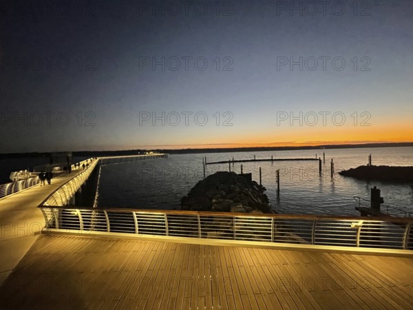Baltic resort Prerow, pier, night view, sunset, Baltic Sea. At 720 meters, it is the longest pier