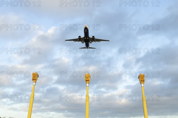 Boeing 737 commercial passenger airliner jet aircraft of Ryanair airways in flight on approach to