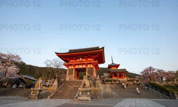 Niomon and Nishimon gates at the entrance of Kiyomizu-dera Temple, in the evening light, Buddhist