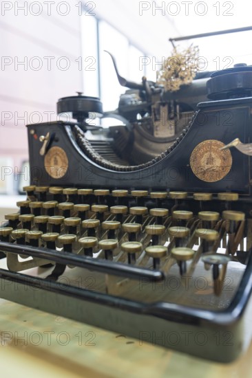 Vintage typewriter with mechanical keys as a decorative element, Gechingen Town Hall, Calw