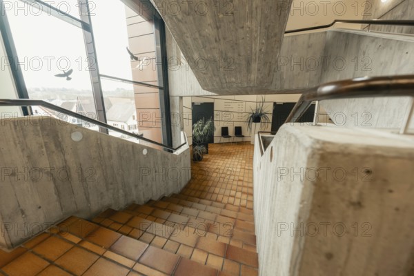 Architectural scene with concrete steps in a modern building, Gechingen Town Hall, Calw district,
