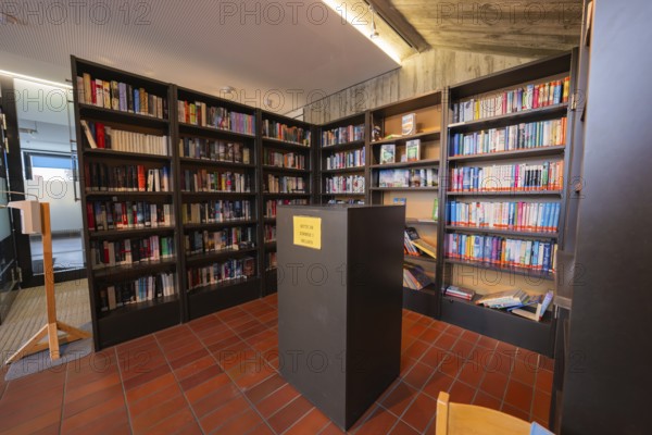 Cosy reading room in a modern library with wooden tiles, Gechingen Town Hall, Calw District,