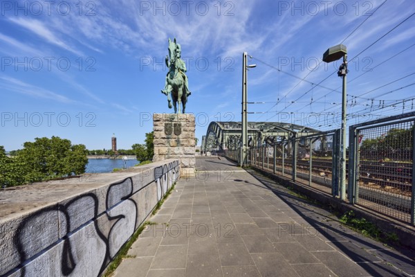 Equestrian statue of Emperor Frederick III, Hohenzollern Bridge, arched bridge, steel arches, metal