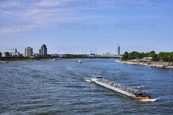 Rhine river, total view, general architecture, skyscrapers, car bridge, zoo bridge, trees, tanker