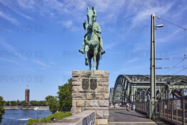 Emperor Frederick III, equestrian statue, sandstone wall, pedestrian and railway bridge, bridge,