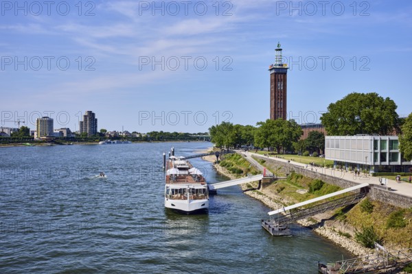 Rhine river, Rheinhallen exhibition halls, brick architecture, exhibition tower, general