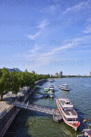 Rhine river, general architecture, Zoobrücke car bridge, footpath and cycle path, waterfront, boat