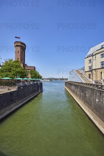 Rhine river, historic port, Rheinauhafen, quay wall, defense tower, Malakoff tower, building,