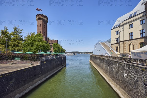 Rhine river, historic port, Rheinauhafen, quay wall, defense tower, Malakoff tower, building,