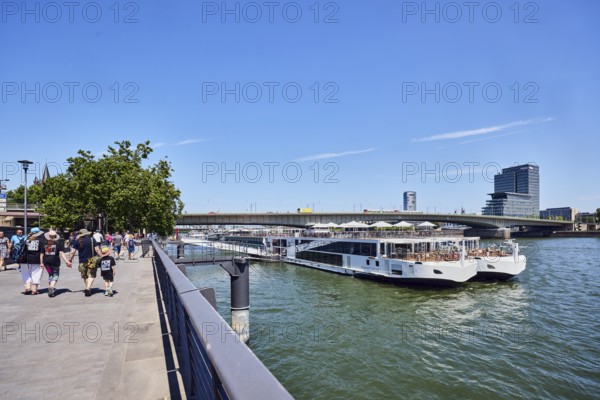 Rhine river, Viking Hlin river cruise ship, Viking Cruises, car bridge and footbridge, waterfront,