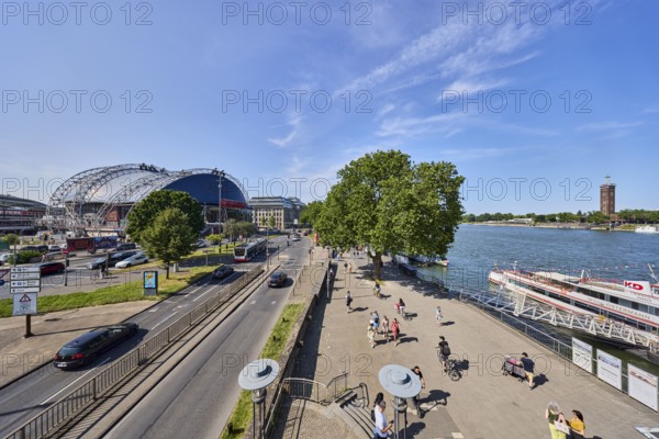 Rhine river, large tent Musical Dome, exhibition tower, general architecture, footpath, waterfront,