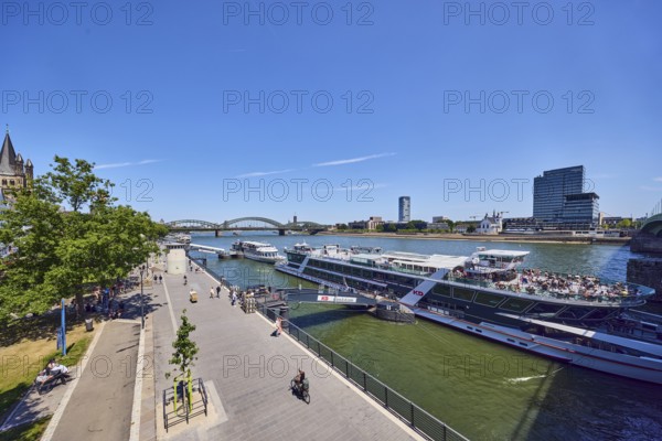 Rhine river, waterfront, sightseeing boats, general architecture, high-rise buildings, modern