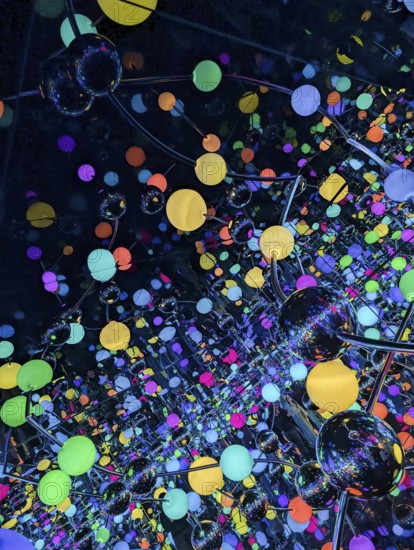Immersive art installation Infinity Room, colorful polka dots, dots, spheres, Japanese artist Yayoi