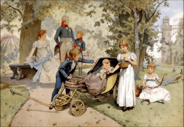 Louise oExcursion on the Pfaueninsel or peacock island near Potsdam, the royal couple Frederick