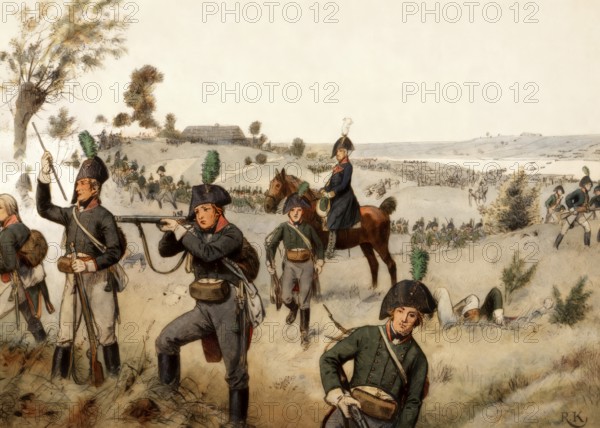 Colonel York protects General Bluecher crossing the Elbe at Altenzaun on the ferry at Sandau on 16