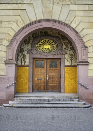 The main portal of the 120-year-old historic Hegau-Gymnasium in Singen am Hohentwiel with