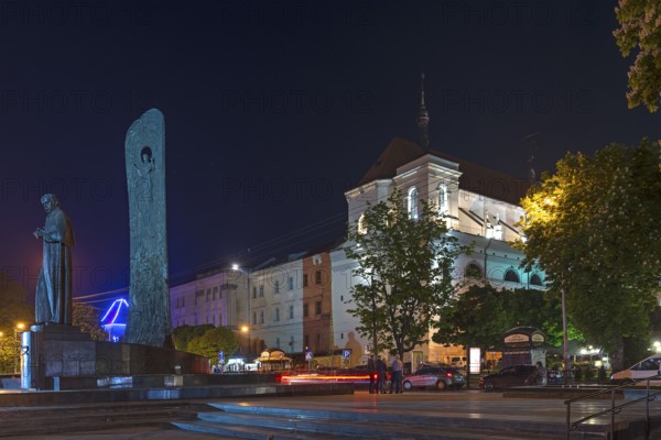 Nocturnal monument by Ukrainian poet and writer Taras Shevchenko, Lviv, Ukraine